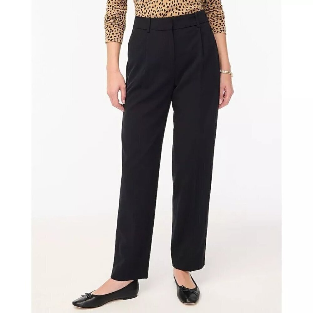 J. Crew Pleated Straight Leg Trouser Pants Black Size 10 NWT